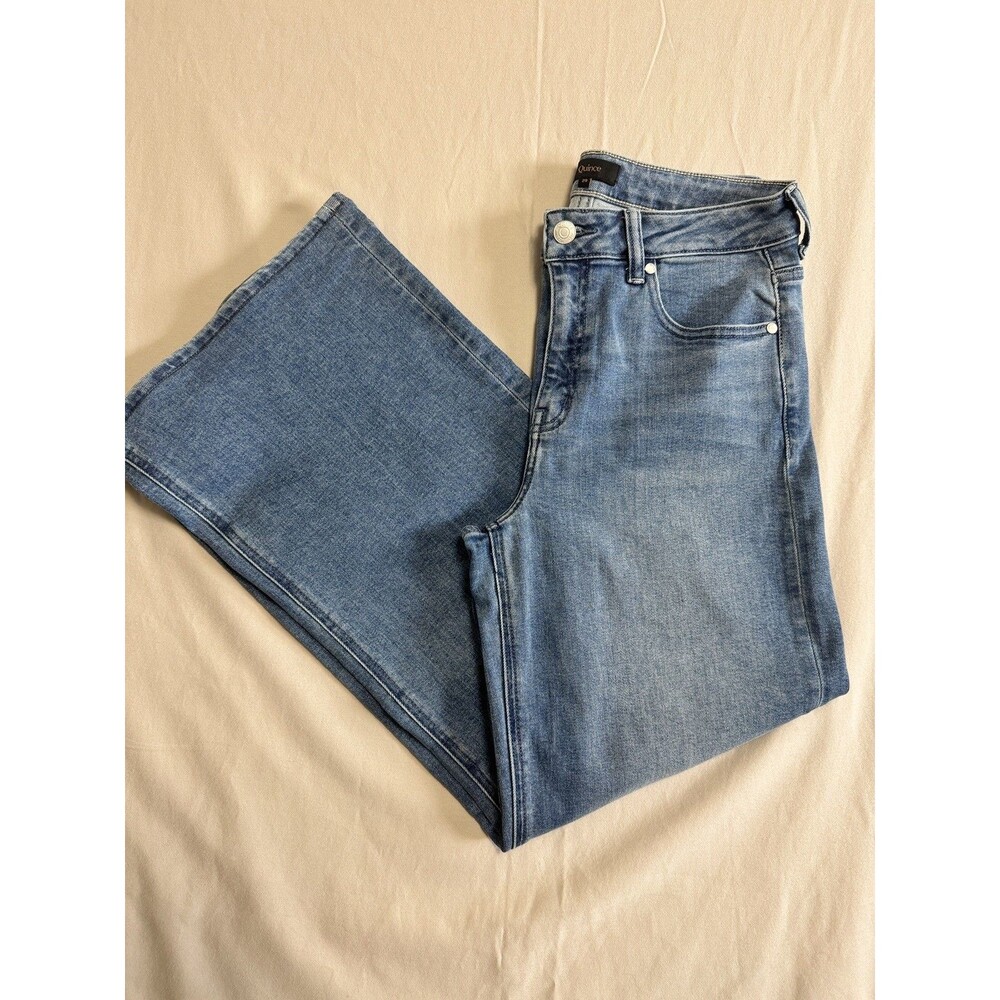 Quince Womens SZ 29 Jeans Medium Wash High Rise Wide Leg Stretch Organic Cotton